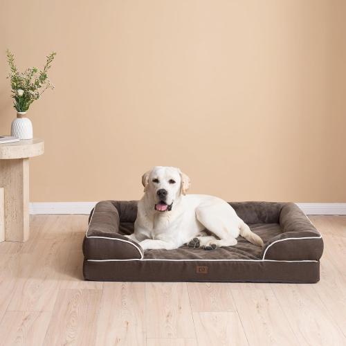 EHEYCIGA Orthopedic Dog Beds for Extra Large Dogs, Waterproof Memory Foam XL Dog Bed with Sides, Non-Slip Bottom and Egg-Crate Foam Big Pet Couch Bed with Washable Removable Cover, Brown