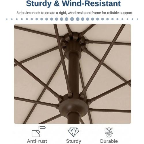 Patio Outdoor Umbrella-UPF 50  Sun Shade with Wind Vent, Push-Button Tilt & Smooth Crank Lift, Rust-Resistant Fiberglass Frame for Garden, Backyard,Yard (Beige)