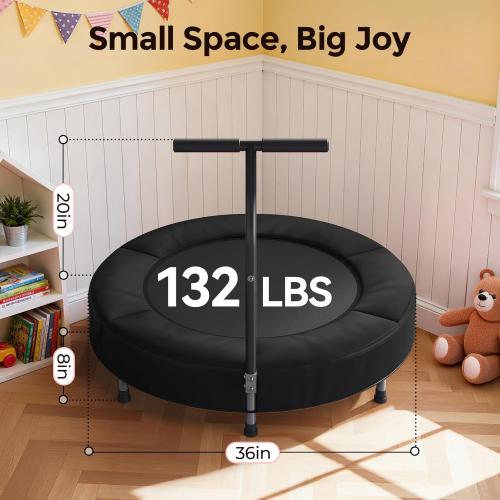 BCAN 36'' Toddler Trampoline, ASTM Certified - Kids Trampoline for Ages 1-6, Foam Handle & Safe Thickened Cover, Mini Trampolines for Kids Indoor, Easy to Assemble