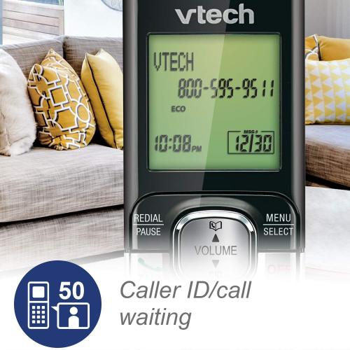 VTech CS6529 1-Handset Cordless Phone with Answering Machine, Caller ID/Call Waiting, DECT 6.0 Expandable, Handset Speakerphone, Silver/Black