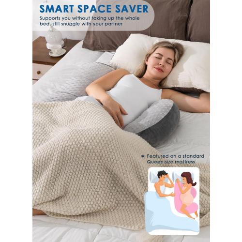 QUEEN ROSE Pregnancy Pillows for Sleeping, Extra Soft Maternity Pillow for Pregnant Women, F Shaped Body Pillow, Reversible Grey
