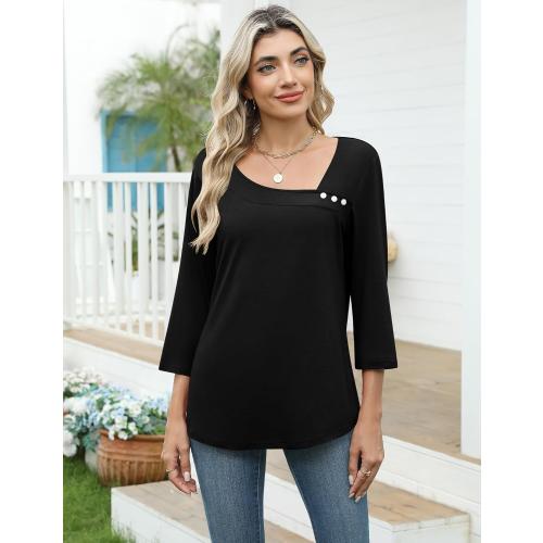 LOMON Womens 3/4 Length Sleeve T Shirts Asymmetrical Neck Tops Business Blouses for Women Fashion 2026