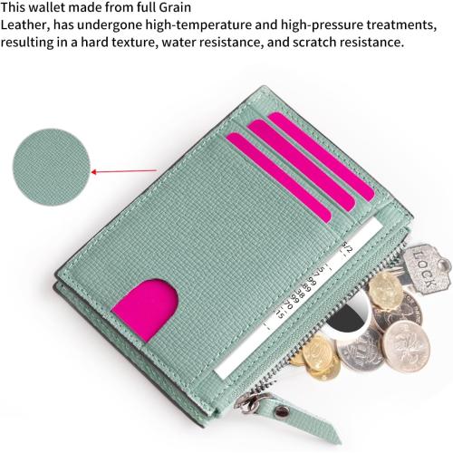 Slim Wallet for Women Small Leather RFID Blocking Credit Card Holder Minimalist Front Pocket Wallet with Coin Purses & Pouches,Green
