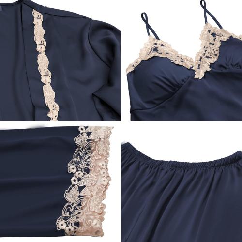 Size M SAPJON Womens Pajama Sets 5PCS Silk Pajamas for women Cute Sleepwear Loungewear Satin Pajamas Sets for Women Soft