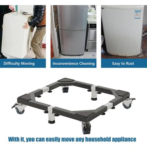 All Steel Mobile Base Heavy Duty Furniture Dolly Adjustable Mini Fridge Stand Washing Machine Stand Furniture Dolly for Washer, Refrigerator and Dryer yellow and grey with wheels
