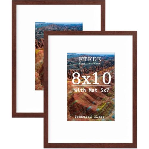 KTKDE 8x10 Picture frame Set of 2,Wine red Wooden Photo Frame 5x7mat or 8x10 Without Mat,Tempered Glass,10 by 8 Studio Gallery frames for Wall or Tabletop Family Friends Wedding Gift ideal gift