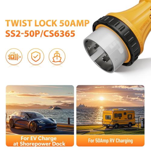 MECMO NEMA SS2-50P to 14-50R 50 Amp Marine Shore Power to Tesla EV RV Power Adapter Cord, Twist Lock SS2-50P/CS6365 to 4 Prong 50A RV Outlet Receptacle for Camper Trailer Motorboat Yacht