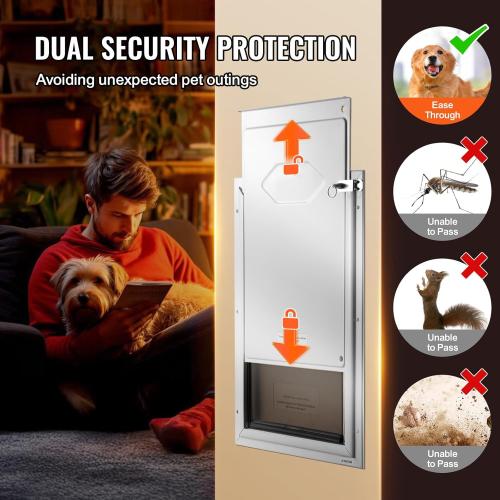 Happybuy Pet Door, 8.27 x 11.93 Aluminum Frame with Lock and Flap System, Weatherproof Doggy Door, Pet Door Suitable for Cat Doggie Kitties (White-Small)
