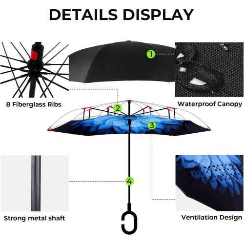 LLanxiry Inverted Umbrella, Windproof Vented Reverse Umbrellas for Rain | Double Canopy, C-Shaped Handle, Self-Standing, Waterproof, Upside Down, Drip-Reducing Design For Car Entry And Commuting