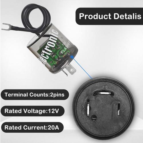 LED Flasher Relay 2 Pins 12V (Pack of 2) - Heavy Duty Turn Signal Flasher Relay with Ground Wire for Automobile and Motorcycle