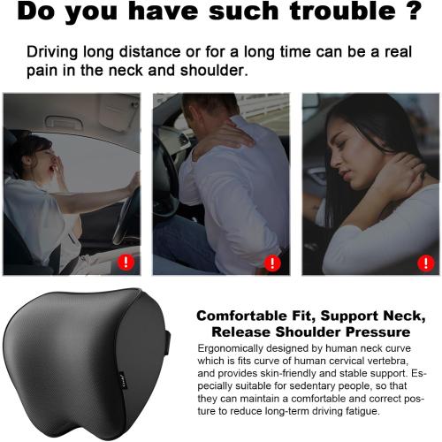 Crofy 2-Pack Car Neck Pillow, Softness Car Headrest Pillow for Driving with Adjustable Strap, 100% Memory Foam and Breathable Removable Cover, Comfortable Ergonomic Design, 4.7 Inches Thick