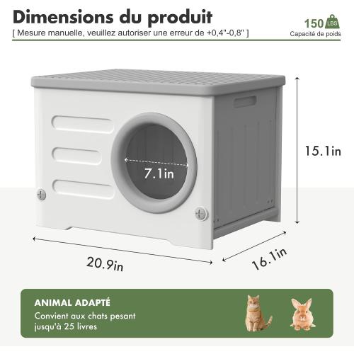 Outdoor Feral Cat House Weatherproof with Cushion (Grey and White) | Heavy-duty Plastic,Elevated Stackable Structure,Insulated Outdoor Cat Shelter,All-season Indoor Use,Ideal for Yard,Porch Barn