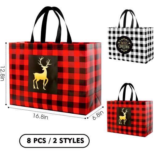 8PCS Extra Large Christmas Bags Reusable Holiday Gift Bags with Handles for Xmas Party Supplies