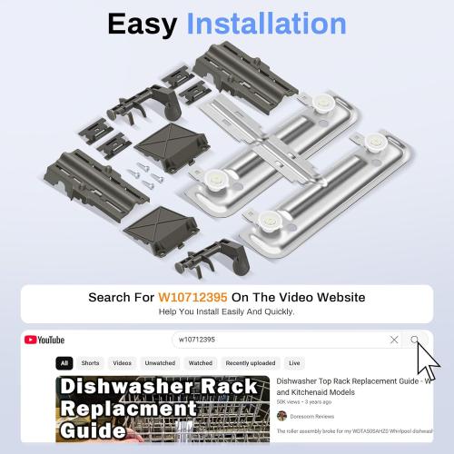 W10712395 Dishwasher Replacement Top Rack Replace for Kenmore Kitchenaid Whirlpool Dishwasher Parts, Replace W10350375 AP5957560 Upper Rack Parts, WDT750SAHZ0 WDT970SAHZ0 WDT780SAEM1 WDTA50SAHZ0