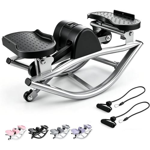 Rock Stepper with Resistance Bands - Ultra-Quiet Hydraulic Lateral Stepper, Fully Assembled Side to Side Step Rocker for Home Office, 250LBS Capacity