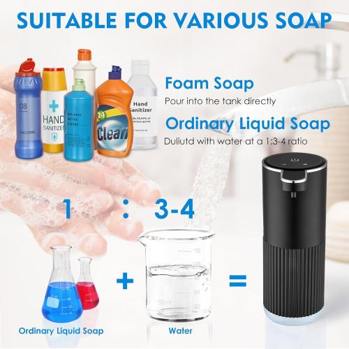 Automatic Foaming Soap Dispenser, 4-Level Adjustable Electric Foam Hand Soap Dispenser, USB Rechargeable Touchless for Bathroom Countertop, Kitchen, 13.5oz, Wall Mounted(Black)