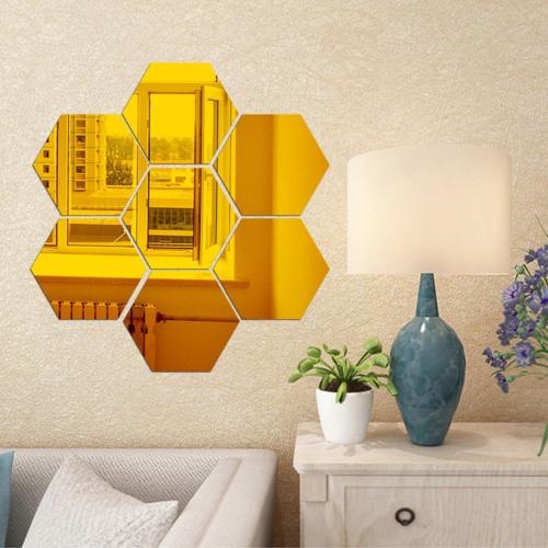 Mirror Wall Stickers - 12PCS Hexagon Art DIY Decorative Acrylic Sheet Plastic Tiles Home Living Room Bedroom Sofa TV Background Decal Decoration