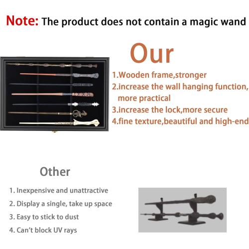 7 Wands Display case Universal Wizard Magic Wand Stand Wall Mount Lockable Wood magiquest Wand Vertical Hanging Holder Box Rack for Wand Collection