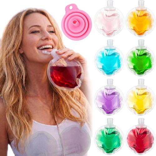 Remerry 10 Pcs Plastic Flasks, 3 Oz Concealable and Reusable Drink Pouches