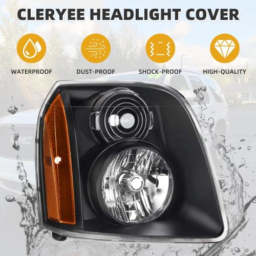 Headlight Assembly Pair Compatible with GMC Yukon/Yukon XL 1500 2500 2007-2014, Factory-Style Head Lamp Replacement 15861026 15861025, Black Housing Amber Side, Left and Right Side