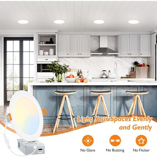BesLowe 12 Packs 6 Inch 5CCT LED Recessed Ceiling Lights Ultra-Thin with Junction Box, 12W 150W Eqv, 3000K/3500K/4000K/5000K/6500K, 1200LM Dimmable Canless Downlights for Kitchen Hallway Dining Room