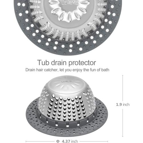 LEKEYE Drain Hair Catcher/Bathtub Drain Cover/Drain Protector for Pop-Up & Regular Drains(Patented Product)