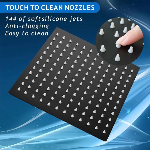 Voolan Rain Shower Head - High Flow Large Rainfall Shower Heads Made of Stainless Steel - Waterfall Bathroom Square Showerhead - Ceiling or Wall Mount (12 Black)