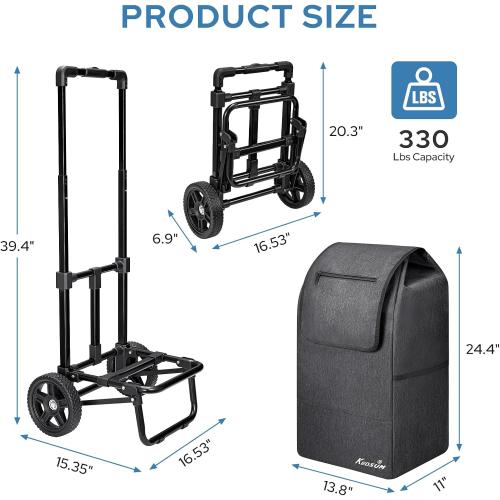 KEDSUM 2 in 1 Shopping Cart for Groceries, 330 lbs Grocery Cart on Wheels, Foldable Utility Carts with Wheels, Load-Bearing Hand Truck with Black Waterproof Bag for Shopping, Camping, Laundry, Garden