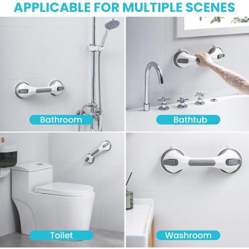 TAILI Shower Grab Bar, 2 Pack 12 Inch Suction Grab Bars for Bathtubs and Showers for Elderly, Shower Handle for Seniors Bathroom Safety Grip, No Drilling Removable,Grey