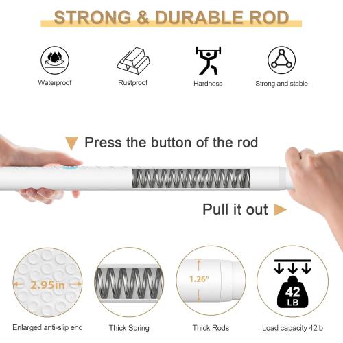Tension Curtain Rod 51-148inches,White Heavy Duty Curtain Rods No Drilling,Shower Curtain Rods Spring Tension Long Outdoor Curtain Rod for Bathroom,Patio
