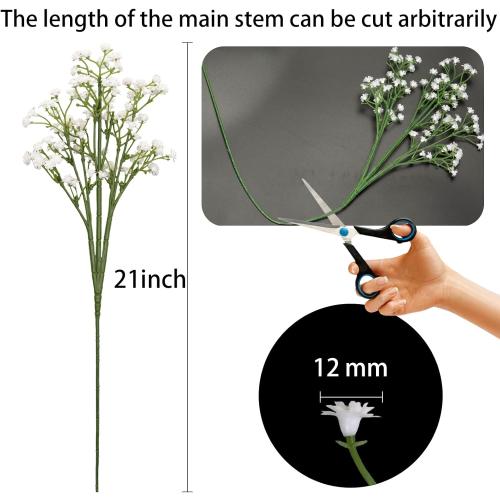 7-Pcs 21” Secure-Stem Realistic Artificial White Babys Breath (Gypsophila) Flowers with No-Shedding Design — Perfect for Wedding Centerpieces, Home Decor & Vase Fillers
