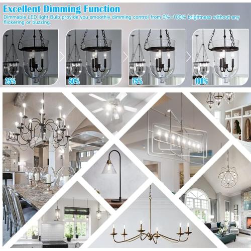 Leools E12 led Long Bulb,7.3 Inch Long Tubular Light Bulbs,T6 B11 Candelabra Bulb 40 watt for Chandeliers,Clear Glass,Daylight,4000K 400LM 4W Dimmable Tube Edison Bulb 6Pack