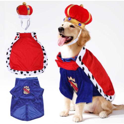 Size S-M Dog King Costume - Halloween Prince Dog Costume, Pet King Cloak Costumes Includes Ruby Crown Hat & Cape for Small Medium Dogs Pets, Puppy Royal Cosplay Outfit for Halloween Christmas Party,