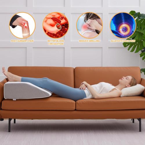 Leg Pillow Elevation Blood Circulation, Wedge Pillow for Legs Swelling, Leg Elevating Wedge Pillow for After Surgery, Foot Knee Pillow for Leg Rest, Sleeping, Memory Foam Top, 8in, White/Grey