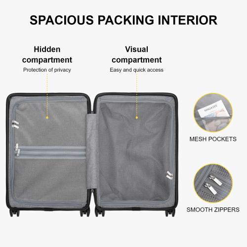 LEVEL8 Hard Shell Carry on Luggage Airline Approved, Carry-on Suitcases with Wheels, Lightweight Luminous Textured Hardside Travel Bag with Tsa Lock, 20 Inch, Black