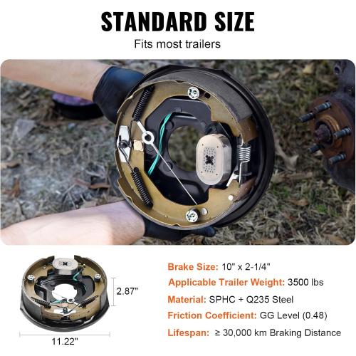 VEVOR Electric Trailer Brake Assembly, 10 x 2-1/4, 2 Pairs Self-Adjusting Electric Brakes Kit for 3500 lbs Axle, 4-Hole Mounting, Backing Plates for Brake System Part Replacement (2 Right   2 Left)