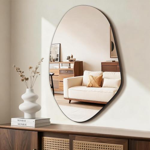 FICTOR Irregular Asymmetrical Wall Mirror, 32 x 19 Modern Decorative Mirror for Entryway, Bathroom, Bedroom, Living Room, Dining Room