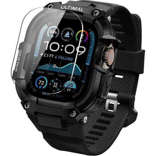 ULTIMAL Bands Case Compatible with Apple Watch Ultra 2/1 49mm for Men, Rugged Sports Band with Tough Shockproof Bumper Case, Heavy Duty Replacement Band(Black/Black)