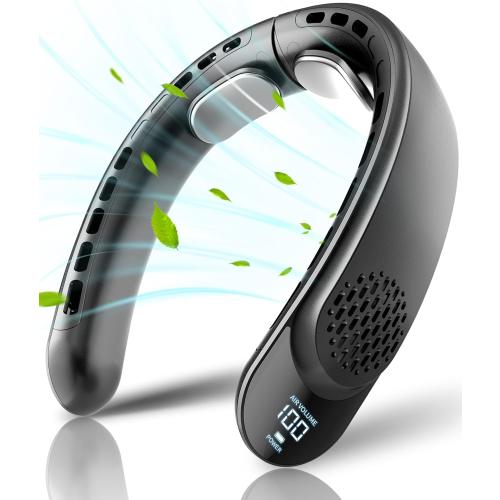 Portable Neck Fan, 4 Turbo Neck Fan, 4000 mAh Battery Operated, USB Rechargeable Personal Fan, 3 Speeds, 360° Cooling Airflow, LED Display, Wearable Fan for Home, Office, Travel, Gifts
