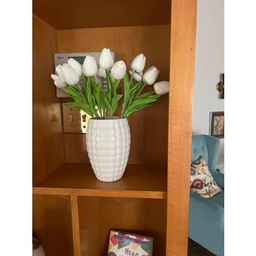 Tulips Artificial Flowers 20 Pcs White Fake Tulip Stems Real Touch PU Tulips for Easter Spring Wedding Bouquet Home Centerpiece Floral Arrangement Table Décor