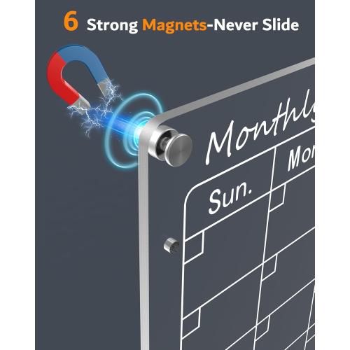Magnetic Acrylic Calendar for Fridge,2 Pack 12x16 Clear Fridge Calendar Dry Erase Magnetic Planning Boards Set for Refrigerator with 6 Colorful Highlight Markers