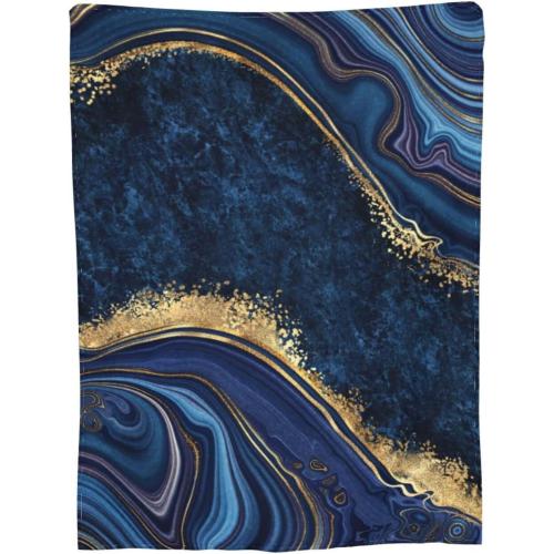 Perinsto Blue Painted Marble Throw Blanket Ultra Soft Warm All Season Marbling Painting Decorative Fleece Blankets for Bed Chair Car Sofa Couch Bedroom