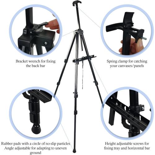 NS JYMB Easel Stand for Sign and Painting,  Adjustable, Black | Portable metal tripod easel for display stand, canvas holder, floor, poster board, wedding signs and travel use