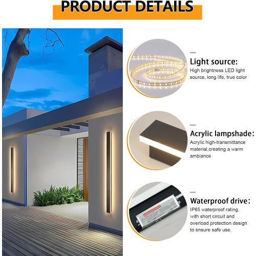 Modern Outdoor Wall Light for House,23.6inch Black LED Exterior Wall Sconces Lighting Fixtures, Outdoor Porch Light Fixture 3000K Long Linear Wall Light Outside Lighting for Patio,Garage