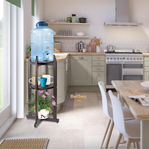 Natural Solid Wood Water Dispenser Floor Stand (32.8 Hight-11.2 Wide) Drink Dispenser Floor Stand with 2 Round Shelfs Included for 1-5 Gallon Water Bottles/Crocks, Water Jug (Walnut Color)