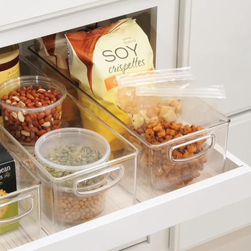iDesign Plastic Stackable Pantry Bin with Handles, Set of 4, Clear | For Kitchen Cabinets or Fridge, Made in USA