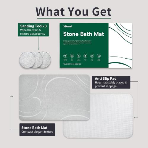 Stone Bath Mat, Quick Drying Diatomaceous Earth Bath Mat, Super Absorbent Stone Bath Mats for Bathroom, Non-Slip Diatomite Stone Bath Mat, Easy to Clean(23.6 x 15.4 Light Gray)