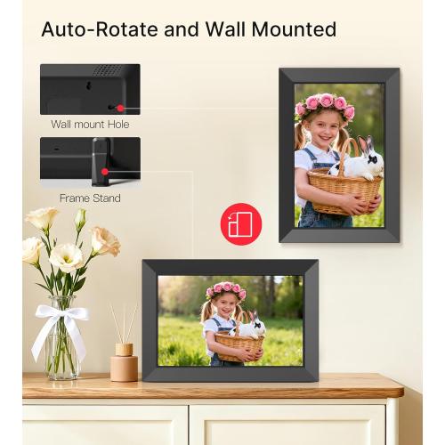 BIGASUO Digital Picture Frame, 10.1 Frameo Digital Frame WiFi with 32GB Memory, 1280x800 IPS Touch Screen, Send Photos/Videos from Your Phone Anywhere, Photo Gifts for Parents and Grandparents