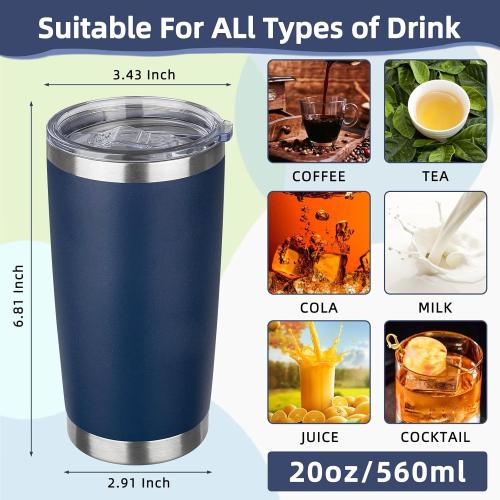 20oz Tumbler with Lid Stainless Steel Insulated Tumblers Travel Coffee Tumbler Bulk Double Wall Vacuum Insulated Water Cup Christmas Gifts for Women Men Her Him Home Office (Navy Blue, 1pack)