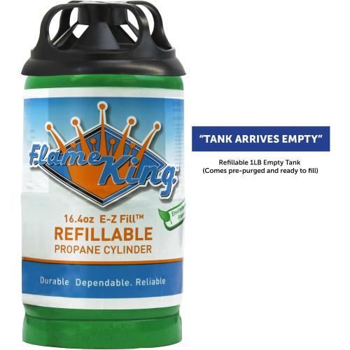 Flame King Refillable 1lb Empty Propane Cylinder Tank - Reusable - Safe and Legal Refill Option - DOT Compliant-16.4 oz (4-Pack)